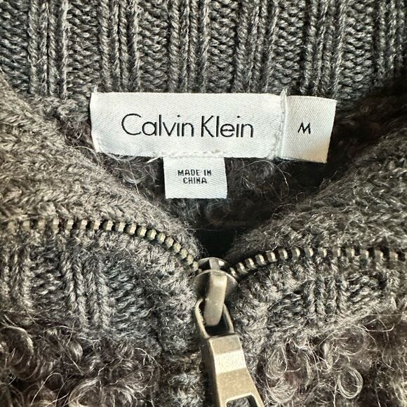 EUC Calvin Klein Women’s Sweater Vest Full Zip Gray Sleeveless Acrylic Wool - M - Picture 3 of 5